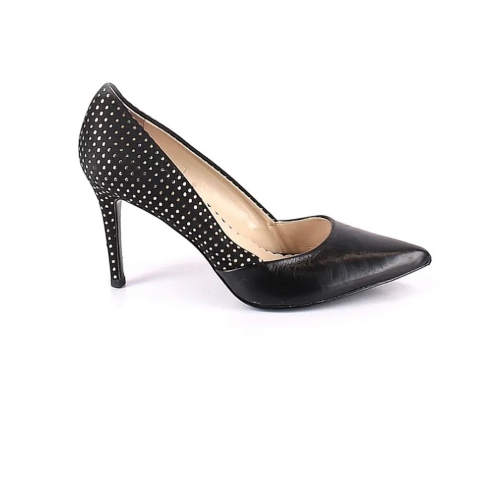 Violet & Red Sydney Women Black Heels Size 7.5 Gold dots .. Leather Sole
